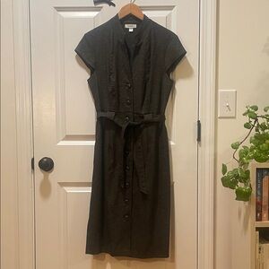 Dressbarn Elegant Black Button-Down Belted Midi Cap Sleeve Dress size 10